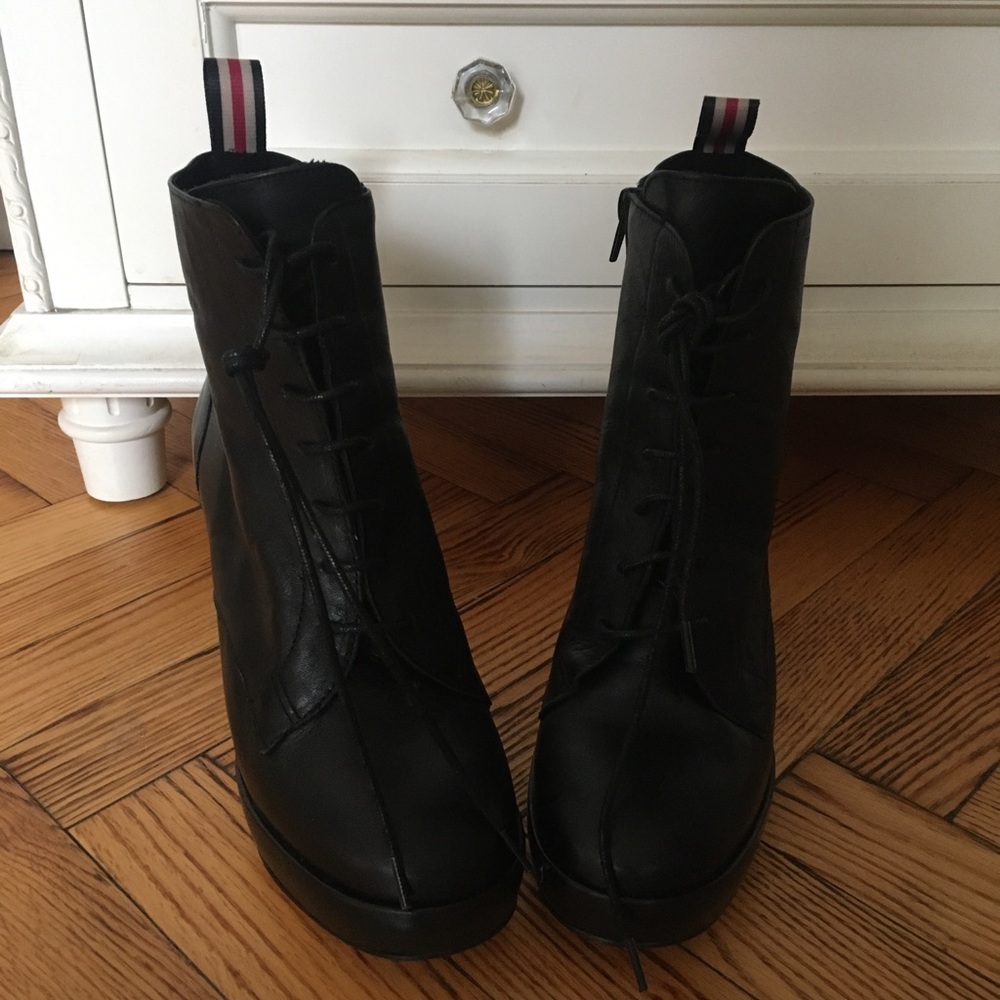 Kurt Geiger black leather platform combat boots